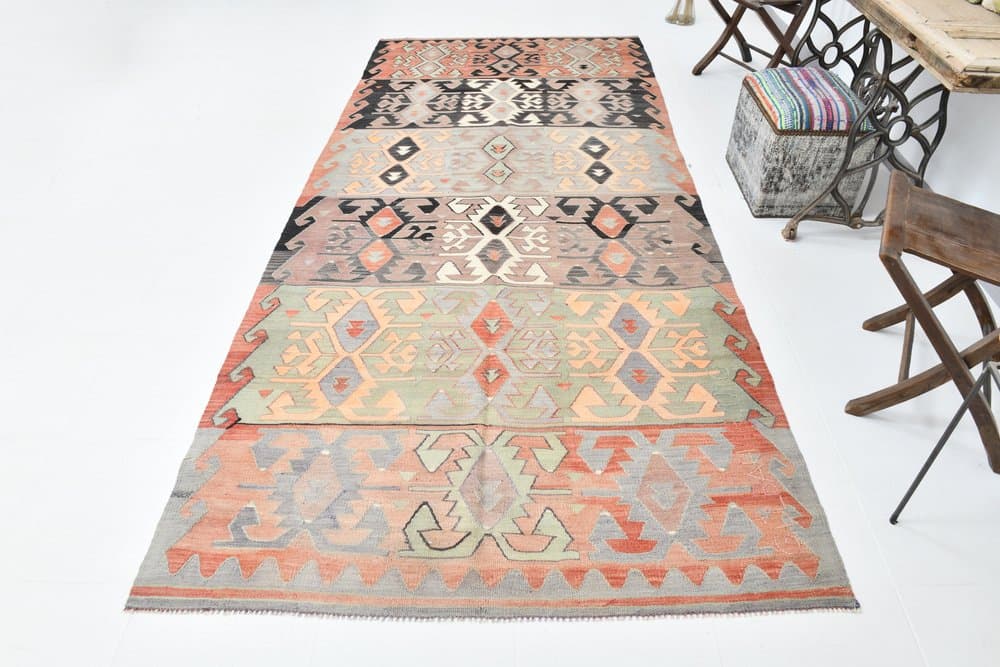 Kilim 155x347 cm, pink, wool, 1970s - 220073