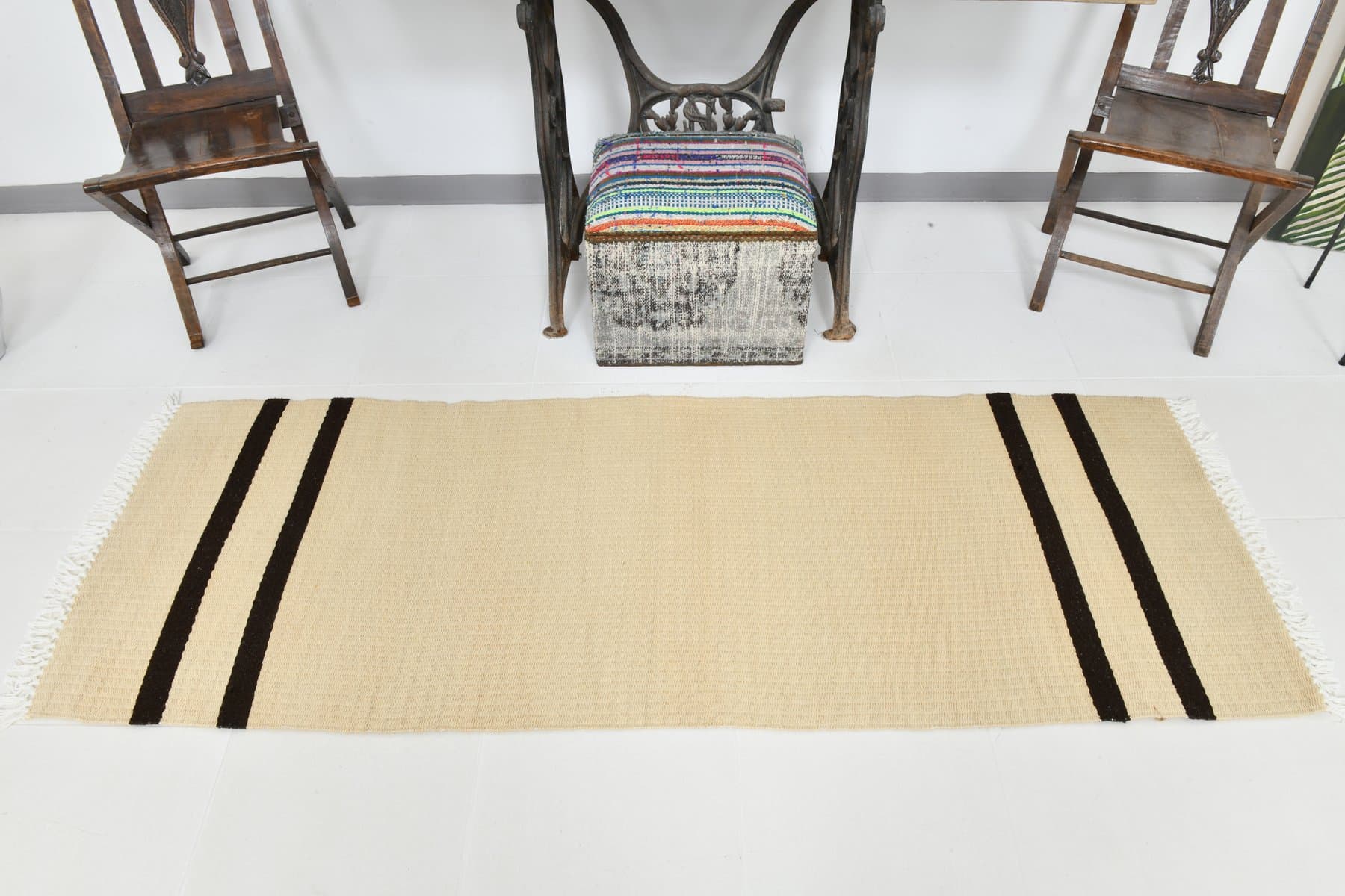 Chodnik 76x217 cm, beżowy, konopie, lata 90. - 220065