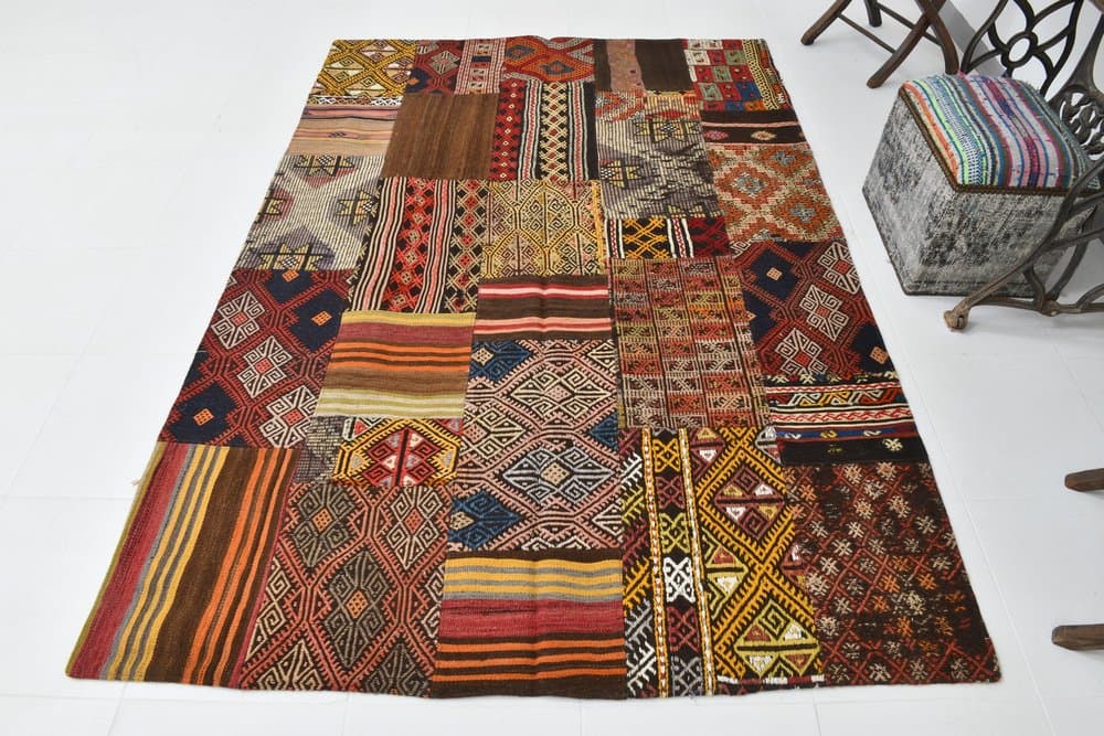 Dywan 167x241 cm, brązowy, czerwony, wełna, lata 70. - 220047