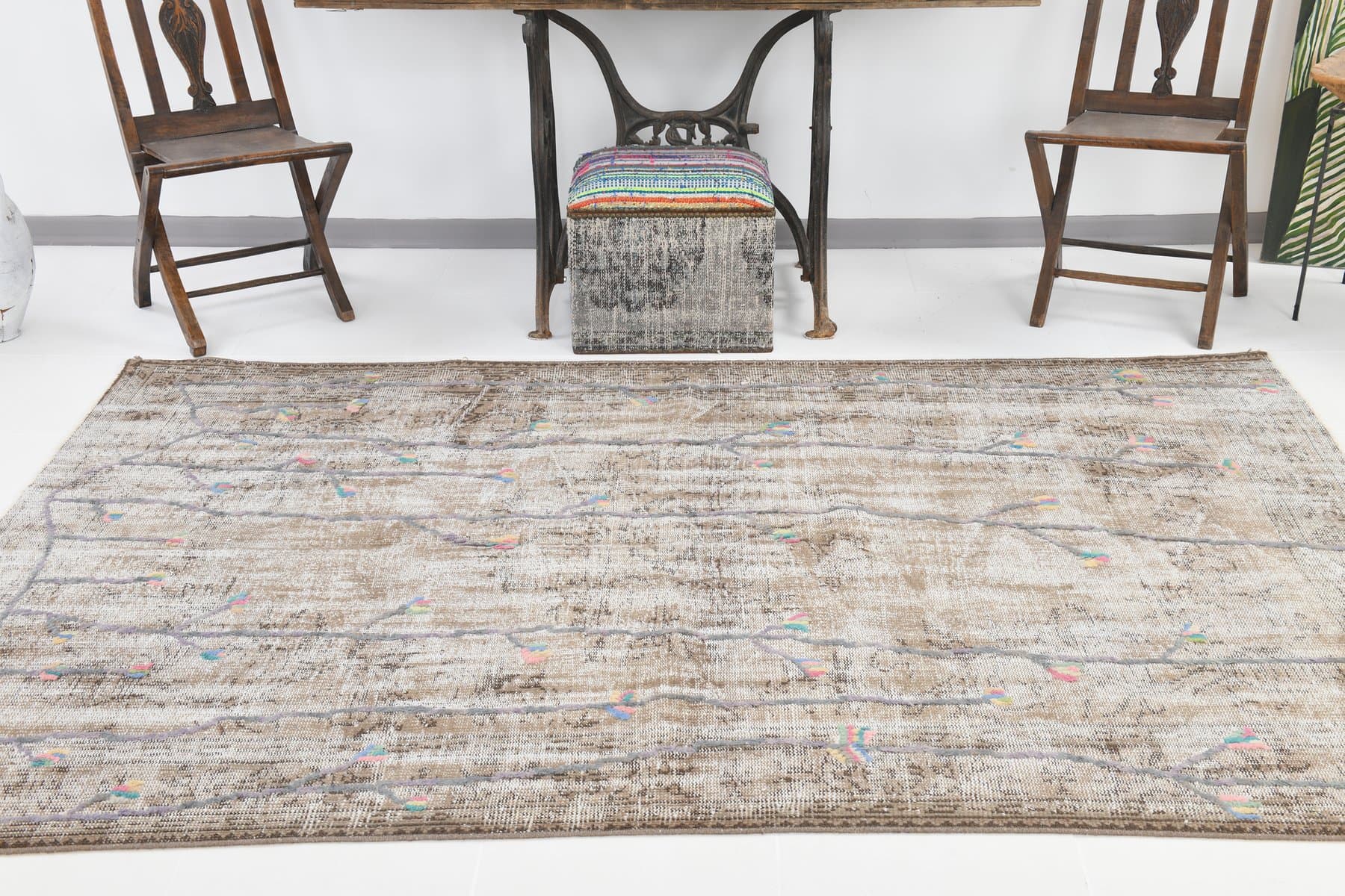 Rug 163x259 cm, grey, beige, wool, 1970s - 220013