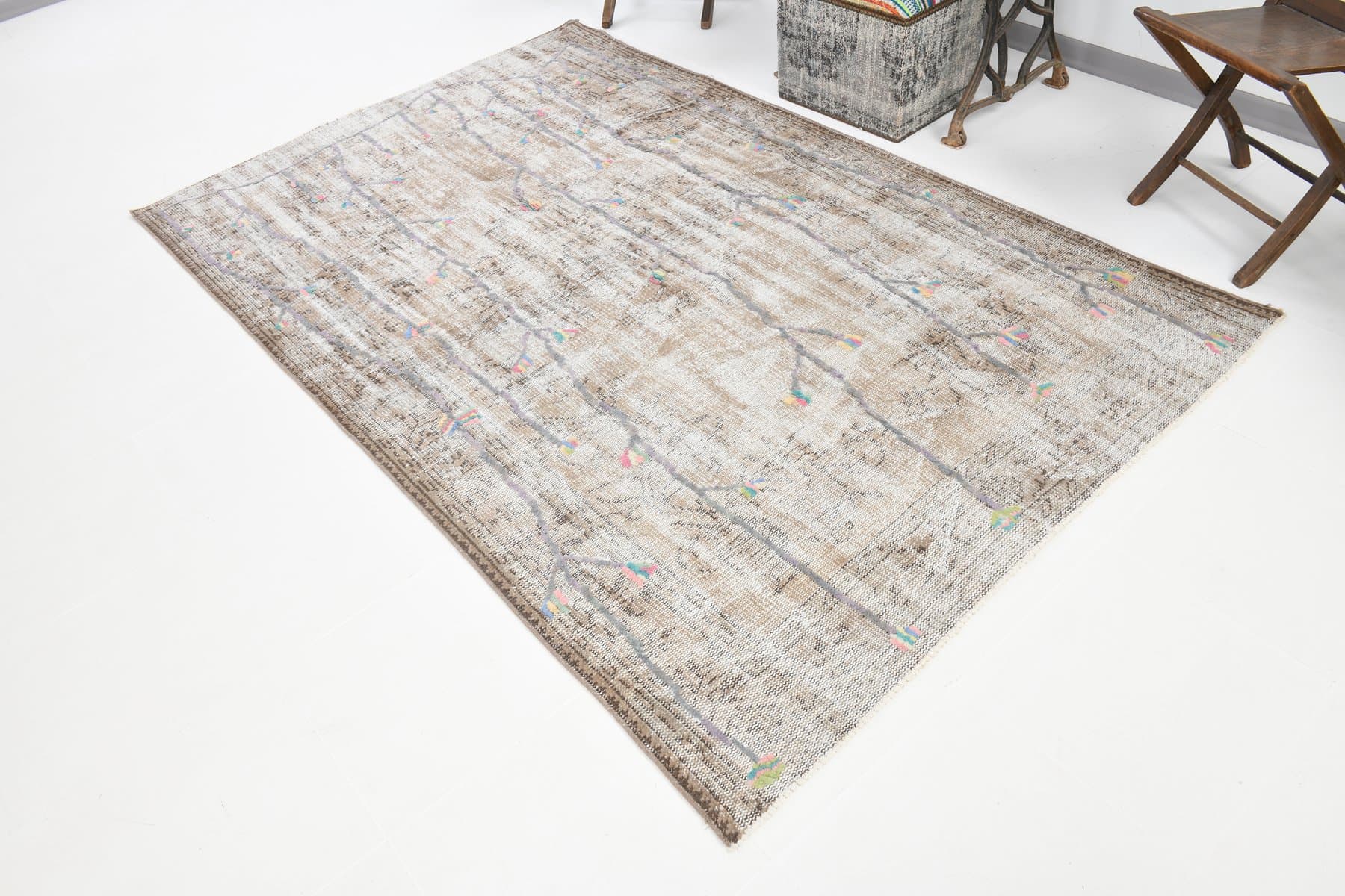 Rug 163x259 cm, grey, beige, wool, 1970s - 220012