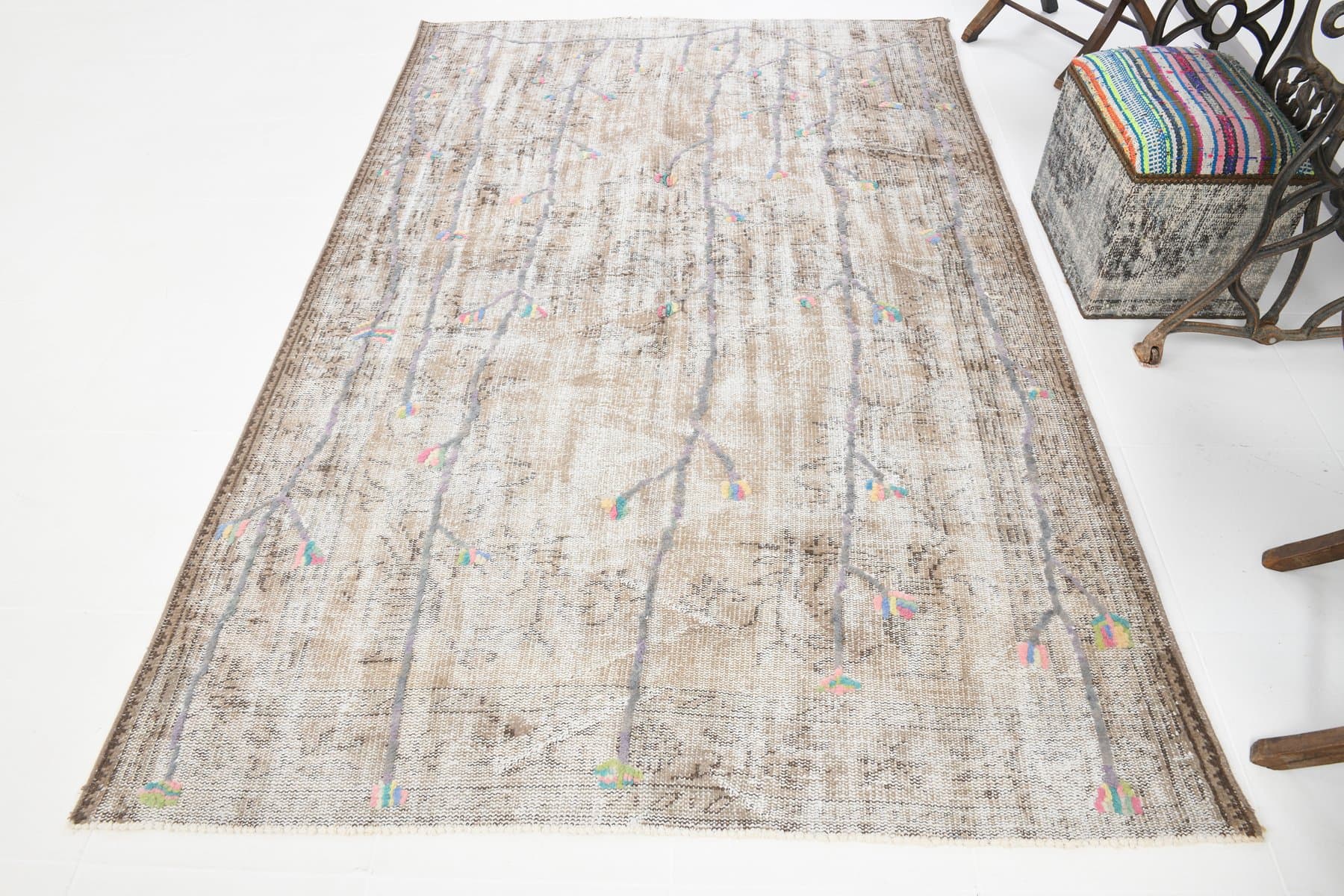 Rug 163x259 cm, grey, beige, wool, 1970s - 220008