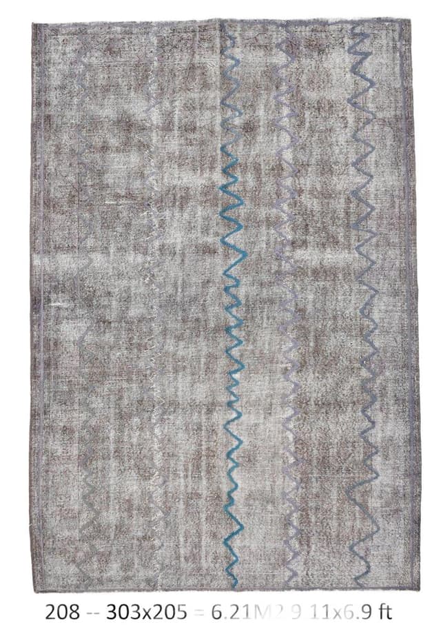 Rug 205x303 cm, Blue, Violet, Wool, 1960s - DIMENSION