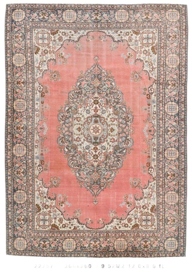 Rug 366x260 cm, pink, grey, wool, 1970s - DIMENSION