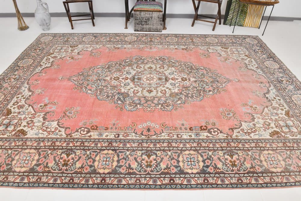 Rug 366x260 cm, pink, grey, wool, 1970s - 219987