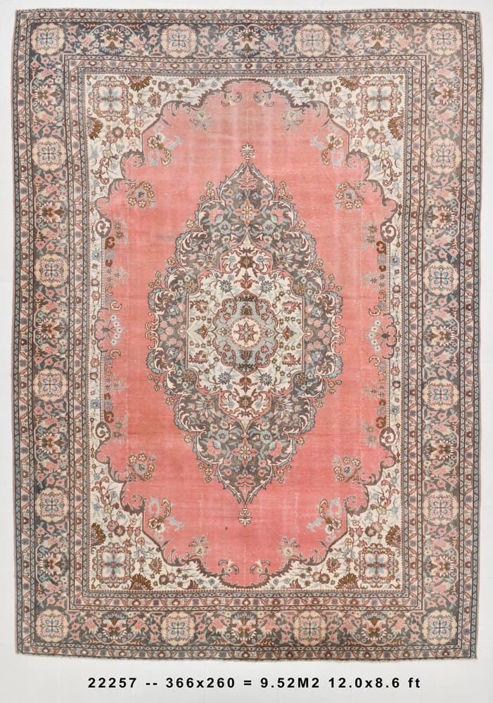 Rug 366x260 cm, pink, grey, wool, 1970s - 219985