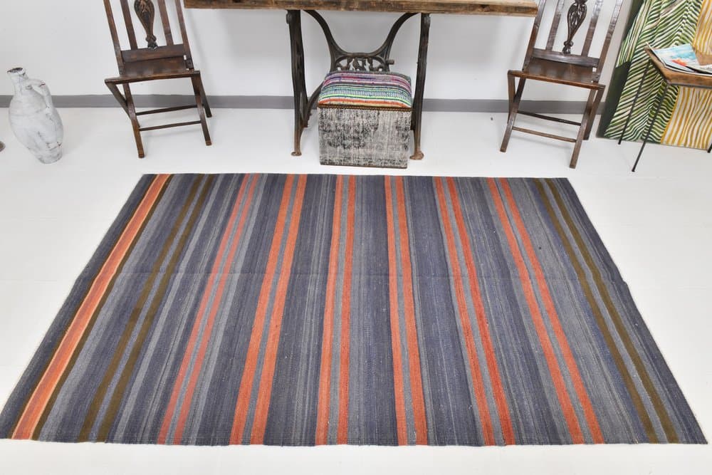 Kilim 223x144 cm, Blue, Red, Wool, 1960s - 219974