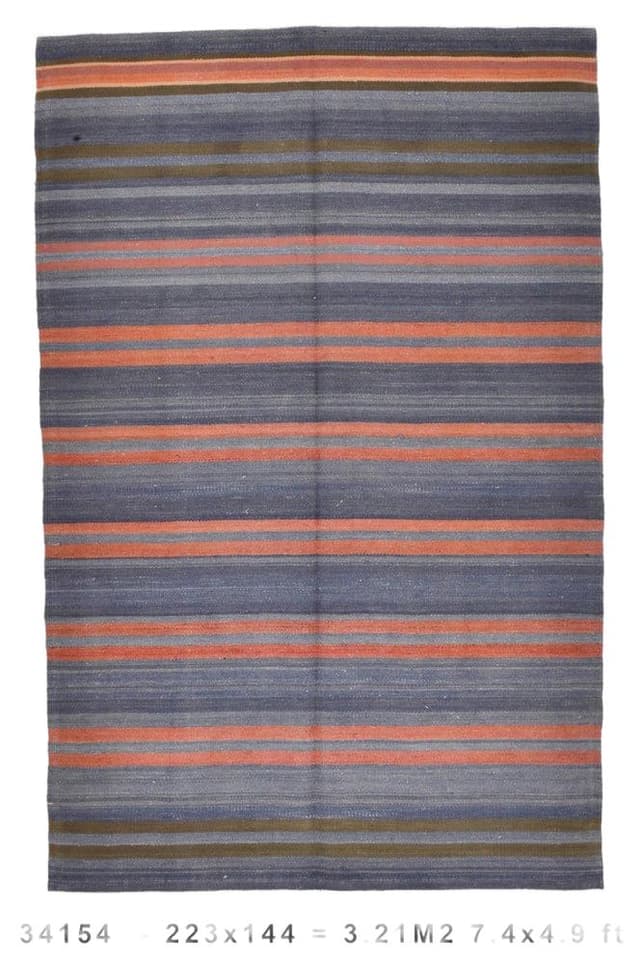 Kilim 223x144 cm, Blue, Red, Wool, 1960s - DIMENSION
