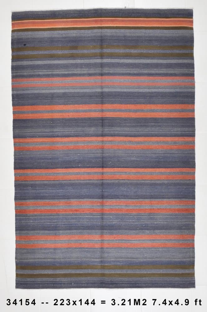 Kilim 223x144 cm, Blue, Red, Wool, 1960s - 219972