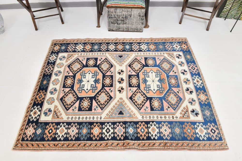 Rug 172x137 cm, Navy Blue, Wool, 1970s - 219961