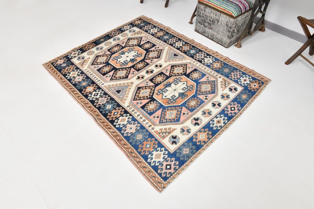 Rug 172x137 cm, Navy Blue, Wool, 1970s - 219960