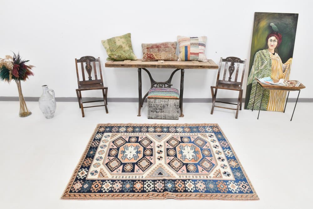 Rug 172x137 cm, Navy Blue, Wool, 1970s - 219963