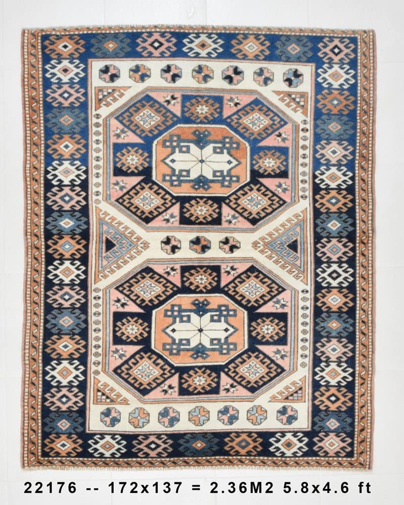 Rug 172x137 cm, Navy Blue, Wool, 1970s - 219959