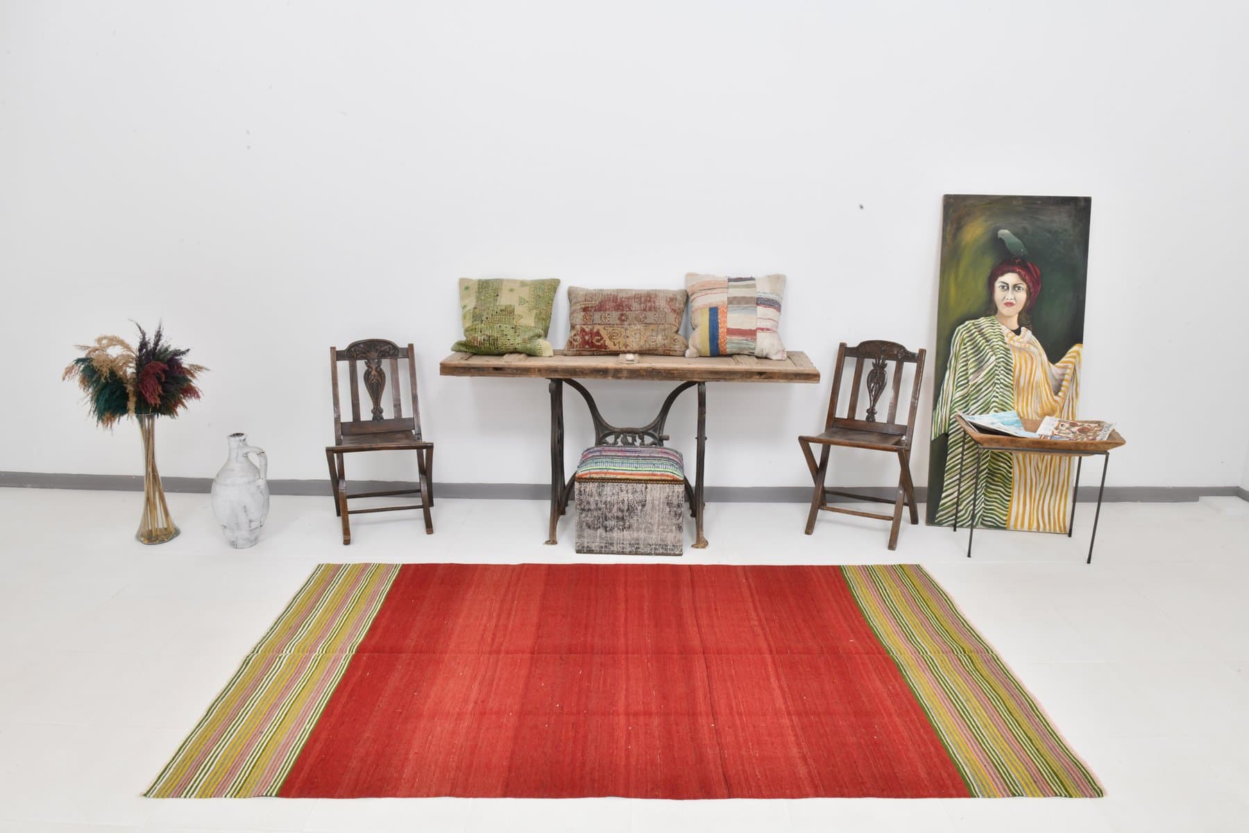 Kilim 253x145 cm, czerwony, wełna, Turcja, lata 60. - 220242