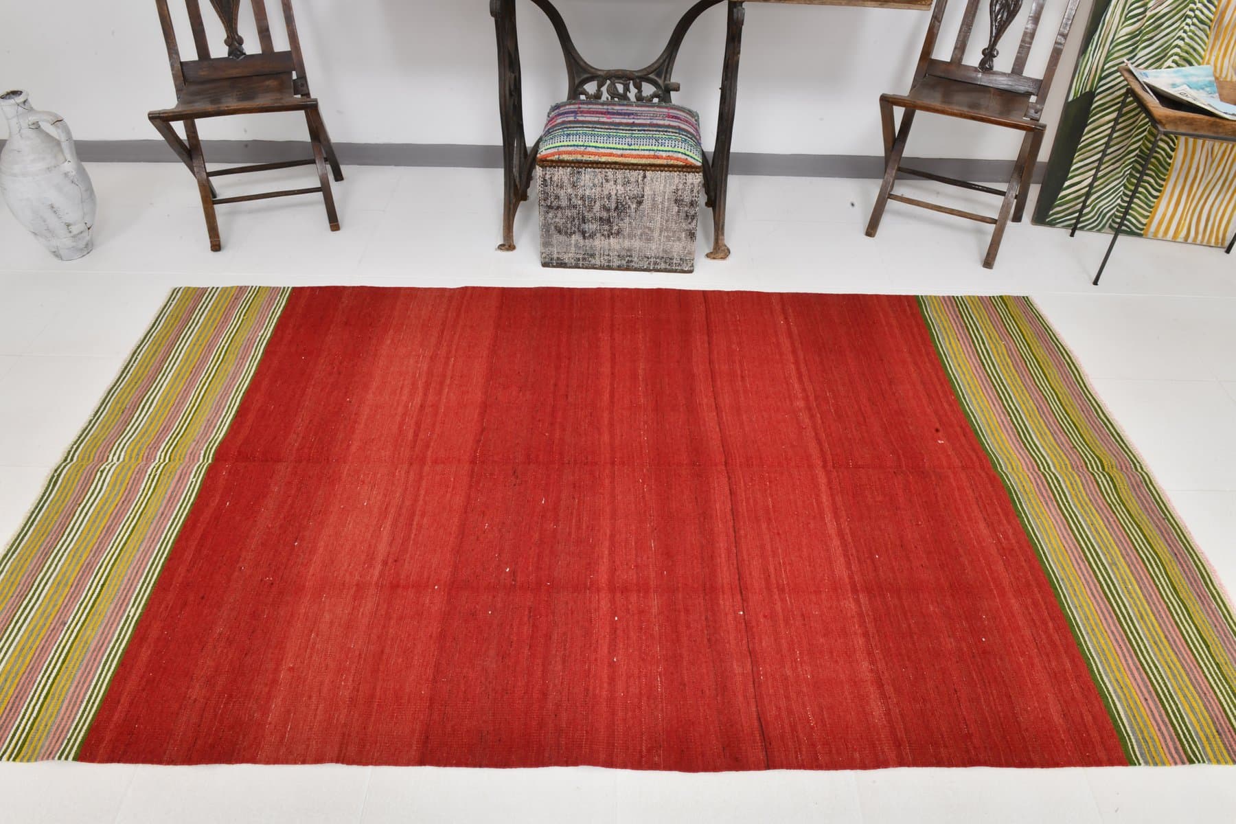 Kilim 253x145 cm, czerwony, wełna, Turcja, lata 60. - 220248