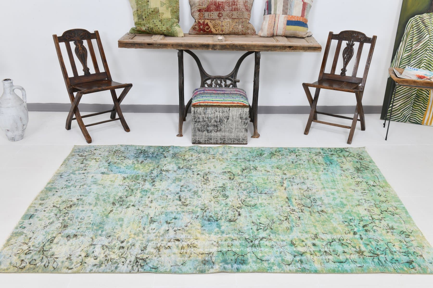 Rug 235x148 cm, turquoise, green, wool, Turkey, 1960s - 220260