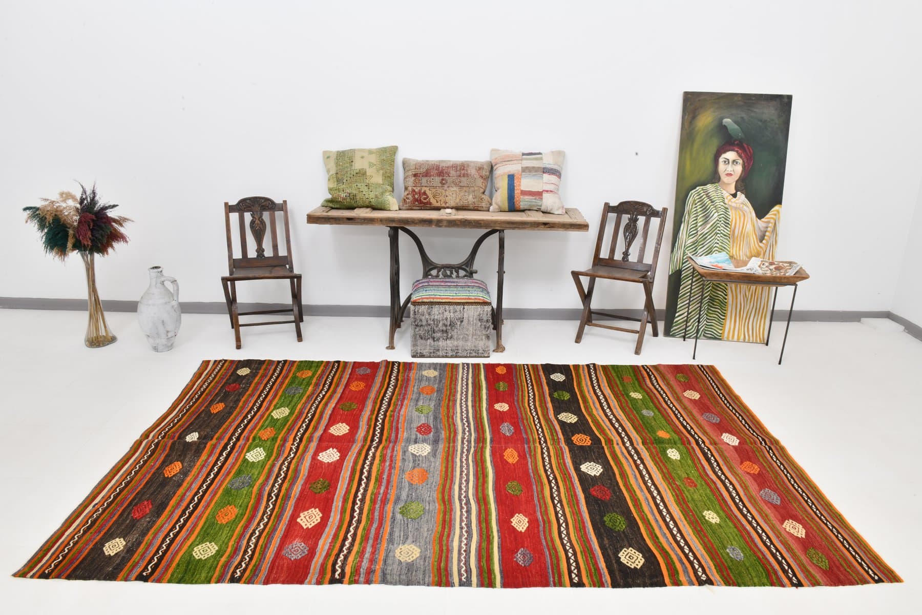 Kilim 171x289 cm, czerwony, zielony, wełna, Turcja, lata 60. - 220519