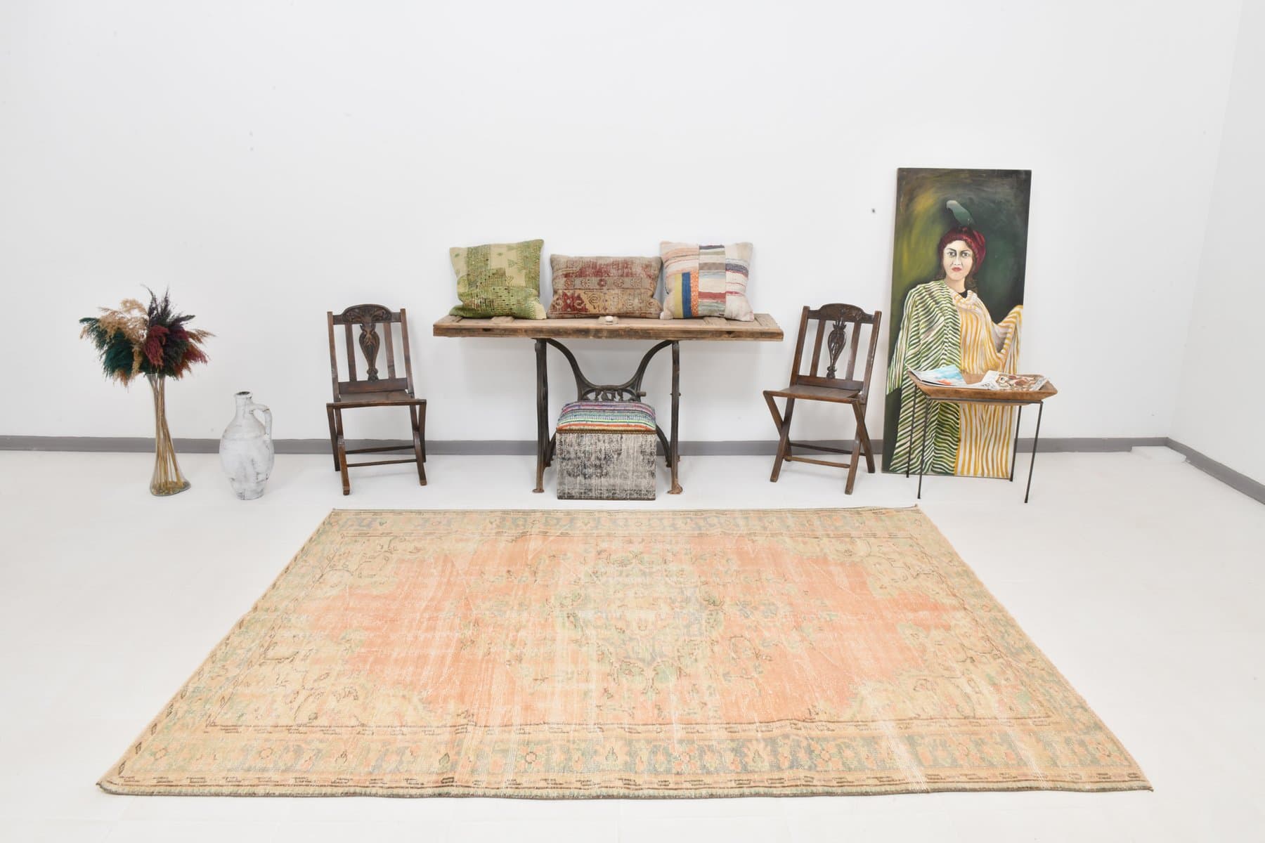 Rug 268x190 cm, Peach, Beige, Wool, 1960s - 220507