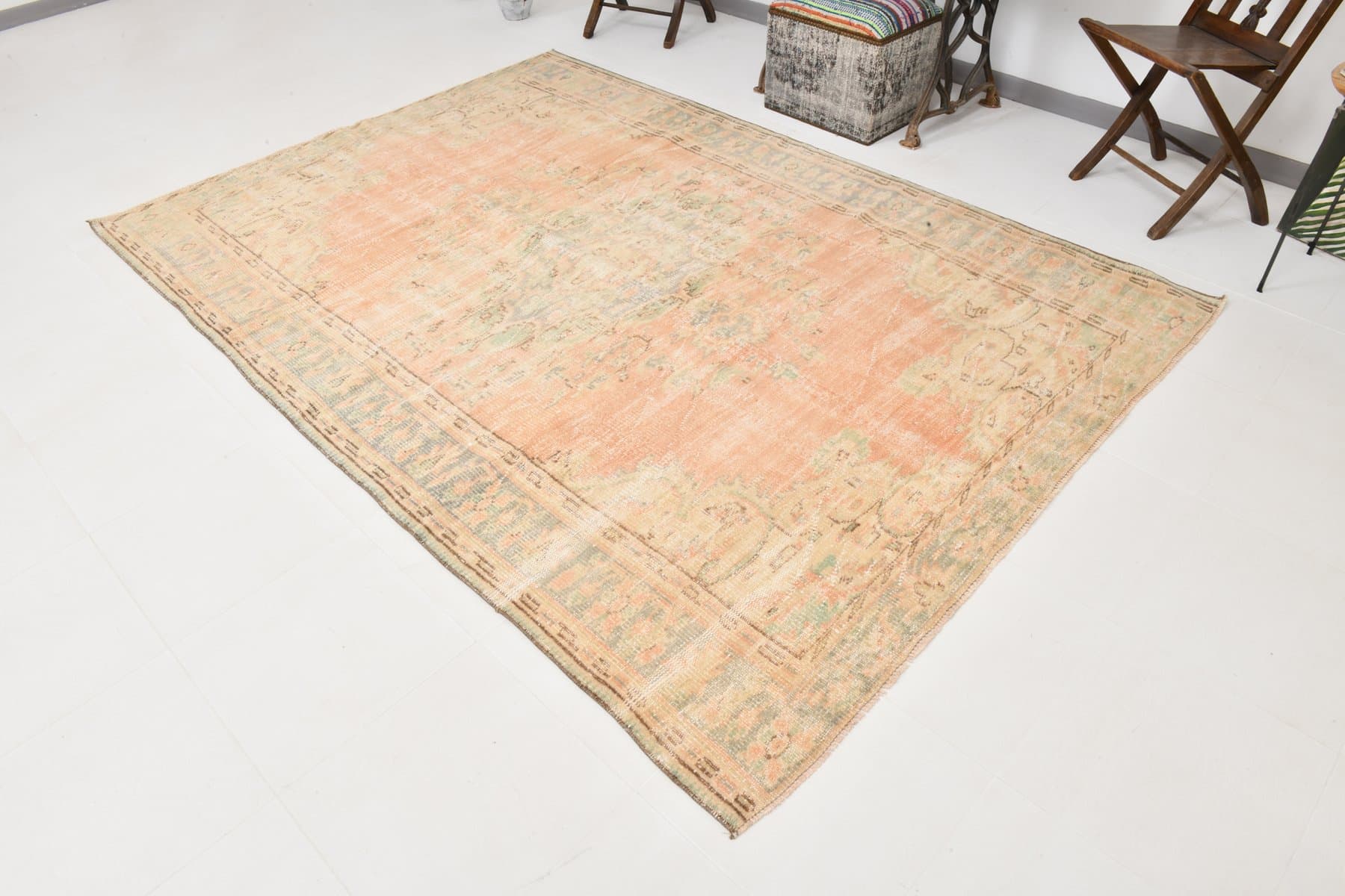 Rug 268x190 cm, Peach, Beige, Wool, 1960s - 220506