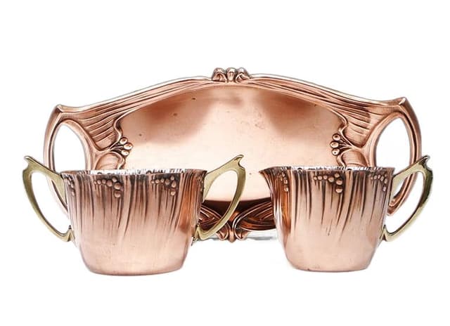 Komplet kawowy secesyjny, miedź, Niemcy, początek XX w. - WYMIARY