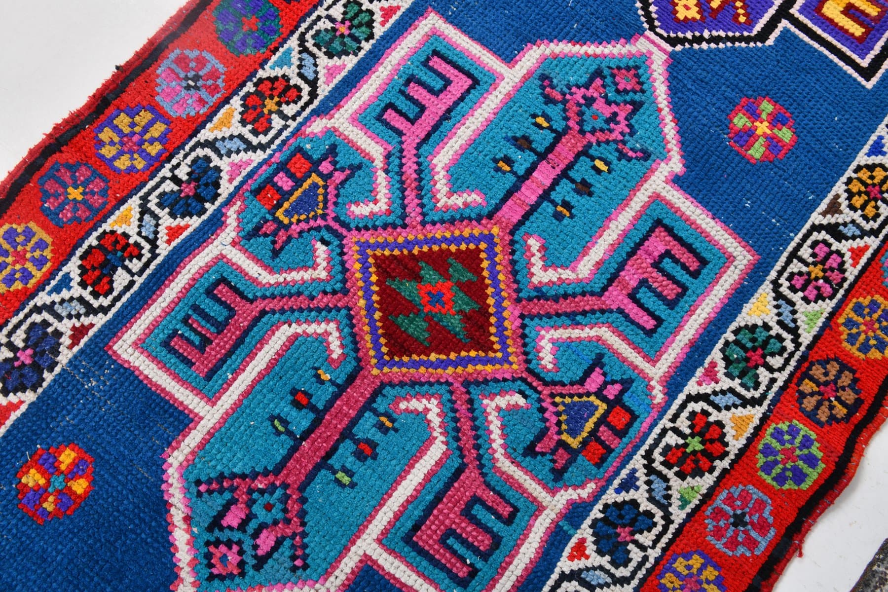 Runner Rug 285x84 cm, blue, turquoise, wool, Turkey, 1960s - 220473