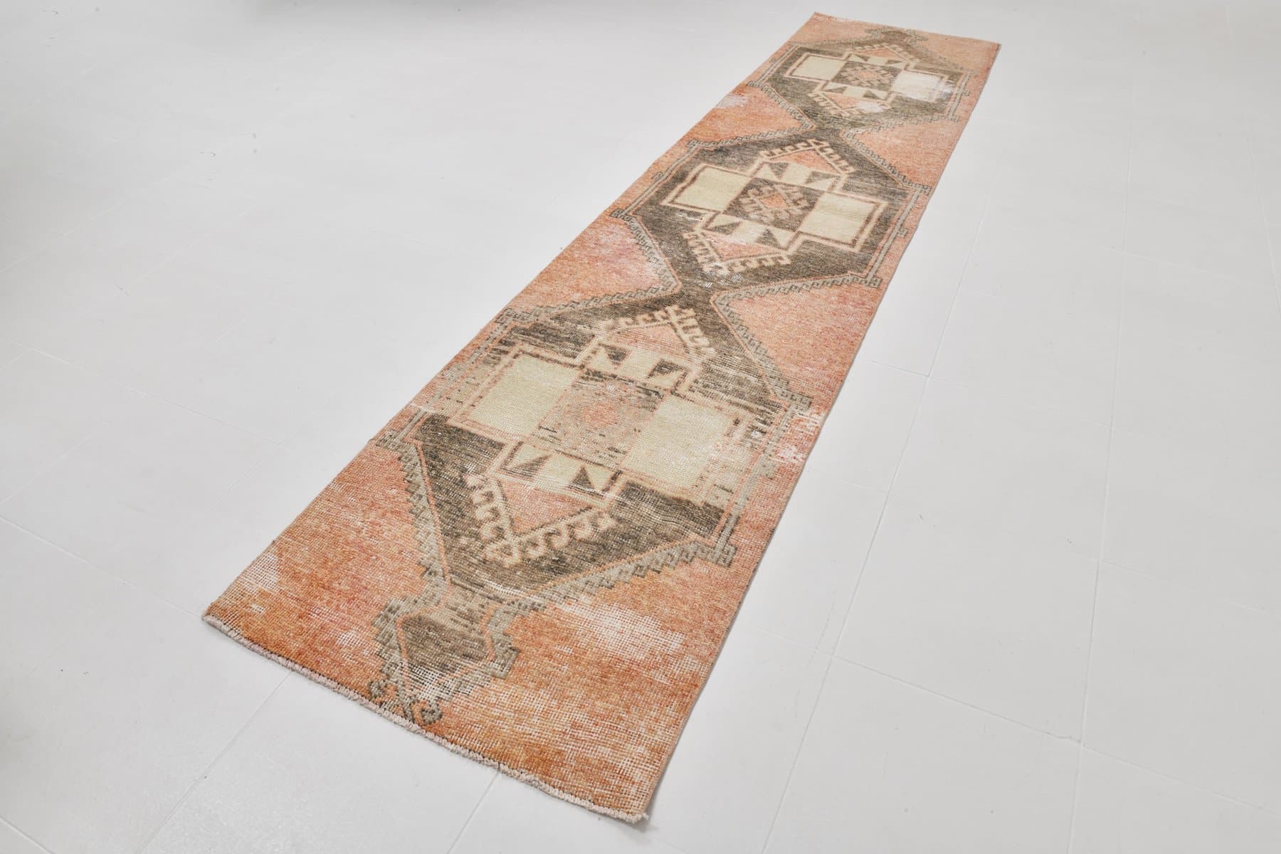 Runner Rug 86x370 cm, orange, wool, Turkey, 1960s. - 220429