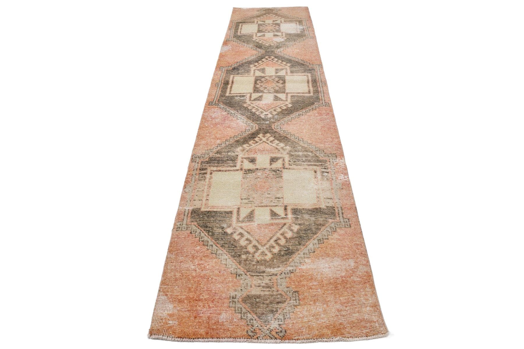 Runner Rug 86x370 cm, orange, wool, Turkey, 1960s.