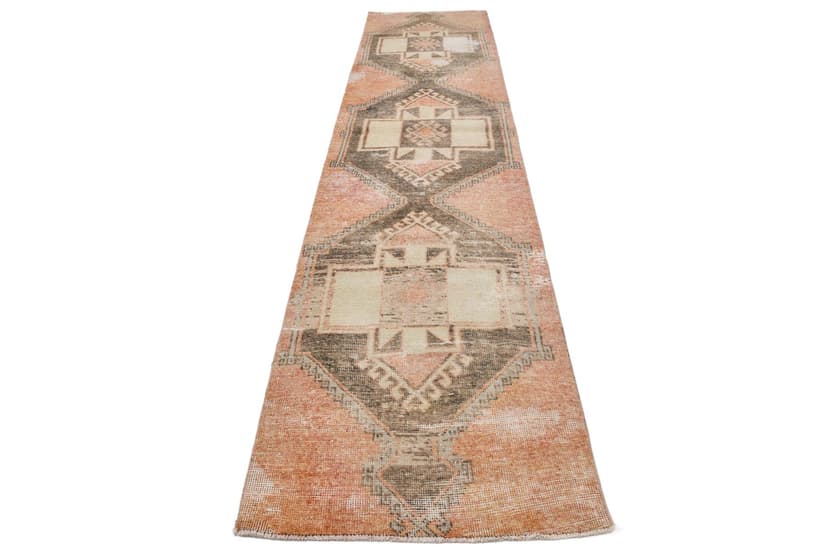 Runner Rug 86x370 cm, orange, wool, Turkey, 1960s.