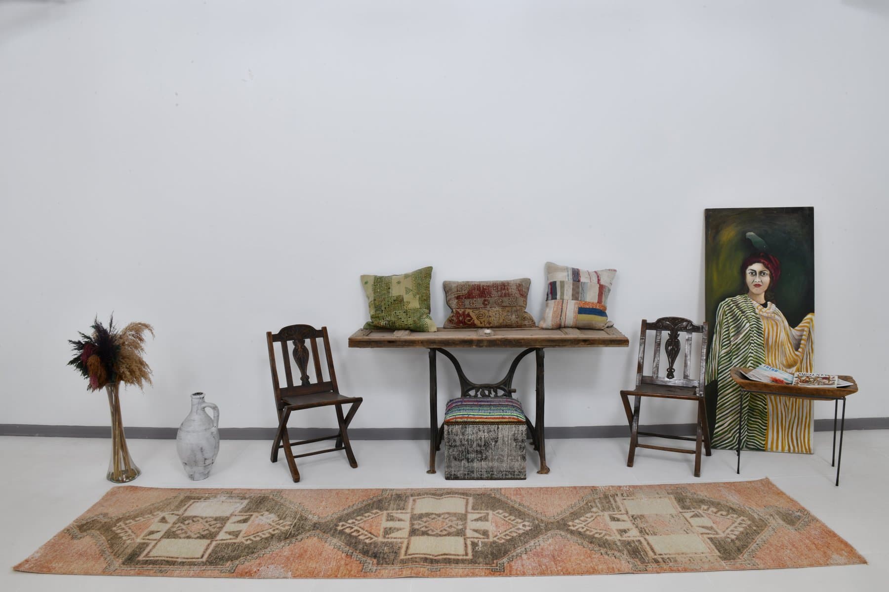 Runner Rug 86x370 cm, orange, wool, Turkey, 1960s. - 220423