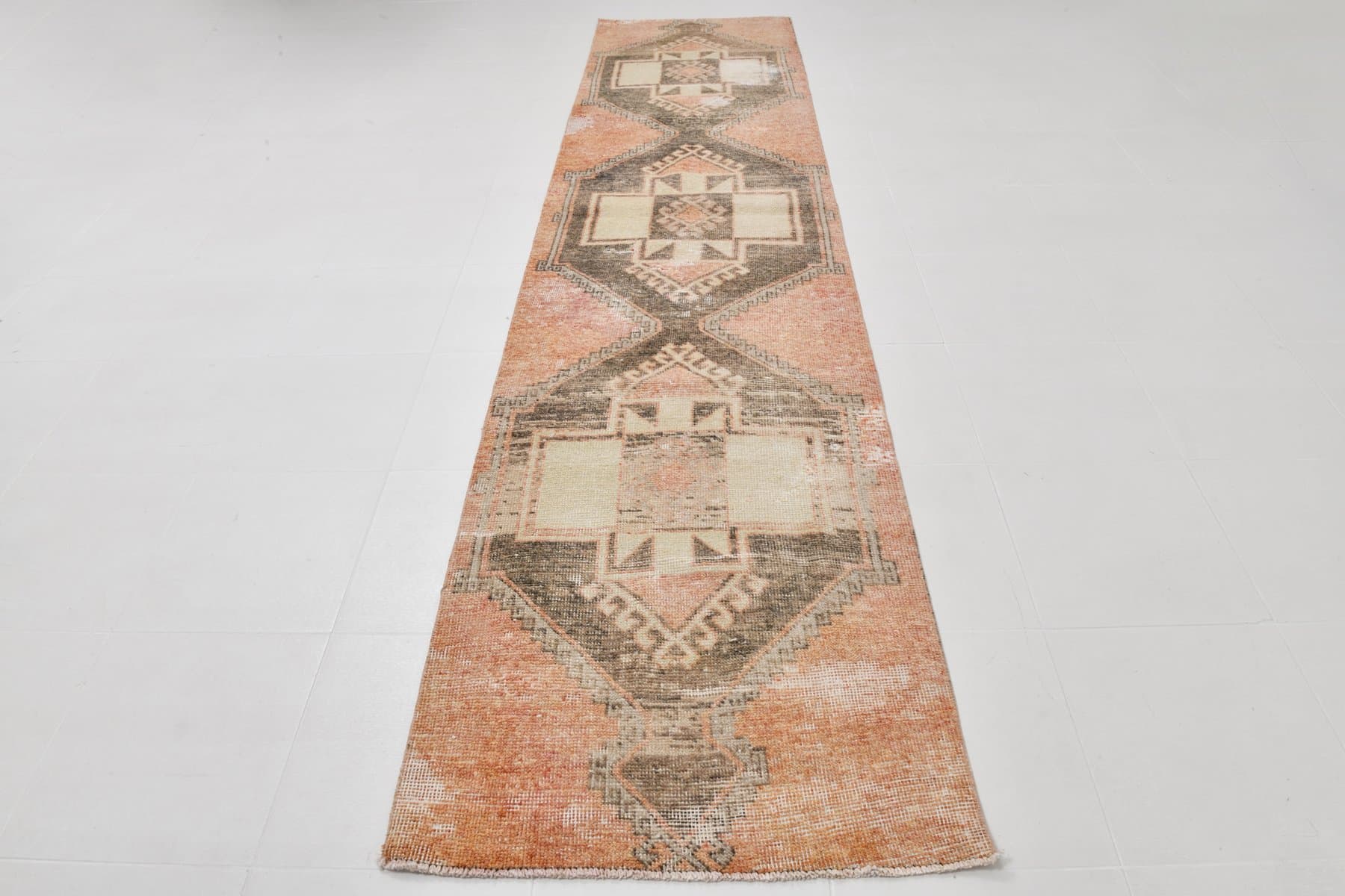 Runner Rug 86x370 cm, orange, wool, Turkey, 1960s. - 220426
