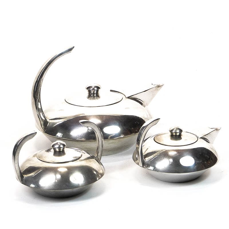 Zestaw do kawy, Art Deco, mosiądz srebrny, Hiszpania, lata 70. - 220293