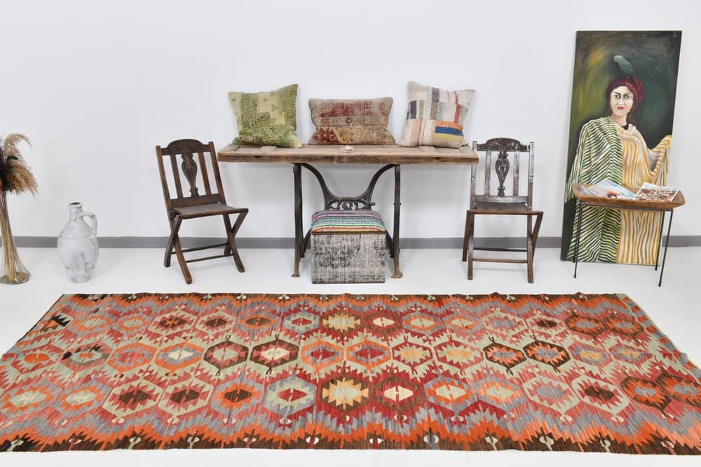 Kilim 342x152 cm, beżowy, wełna, Turcja, lata 60. - 220416