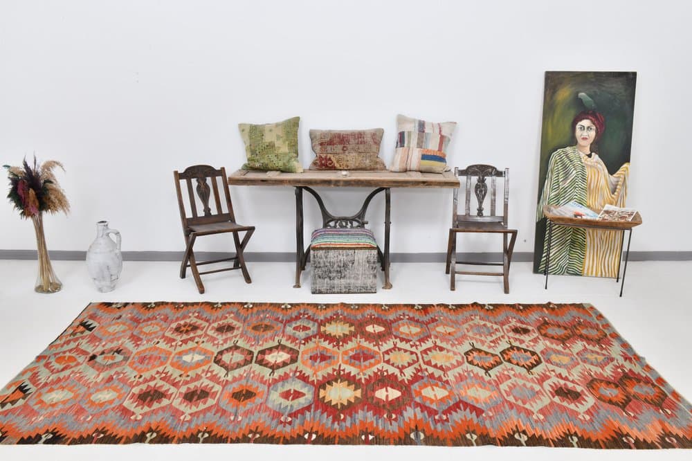 Kilim 342x152 cm, beżowy, wełna, Turcja, lata 60. - 220415