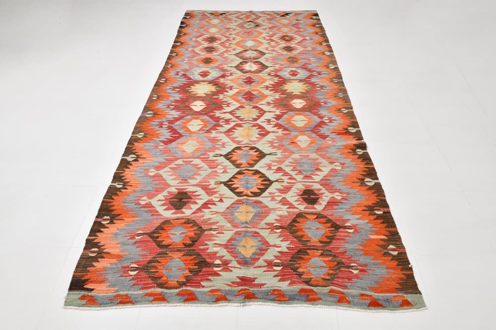 Kilim 342x152 cm, beżowy, wełna, Turcja, lata 60. - 220417