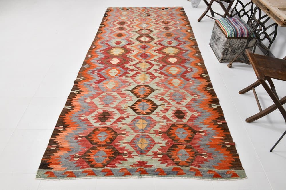 Kilim 342x152 cm, beżowy, wełna, Turcja, lata 60. - 220410