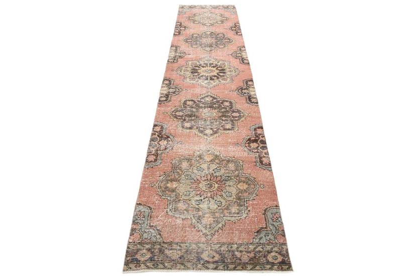 Runner Rug 388x85 cm, beige, wool, Turkey, 1960s.