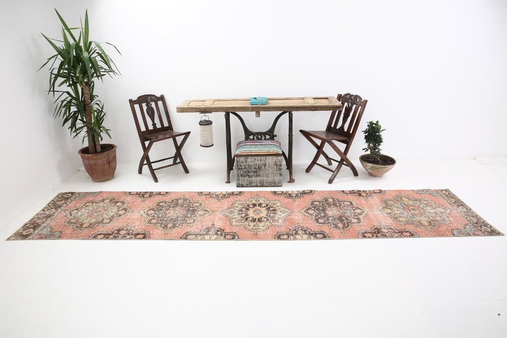 Chodnik 388x85 cm, beżowy, wełna, Turcja, lata 60. - 220386