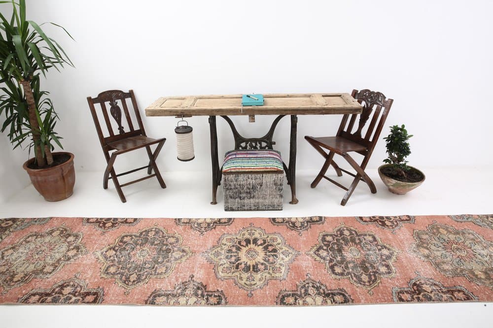 Chodnik 388x85 cm, beżowy, wełna, Turcja, lata 60. - 220395