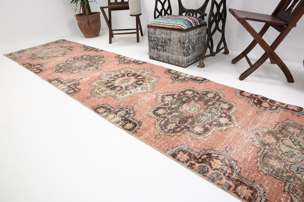 Chodnik 388x85 cm, beżowy, wełna, Turcja, lata 60. - 220393