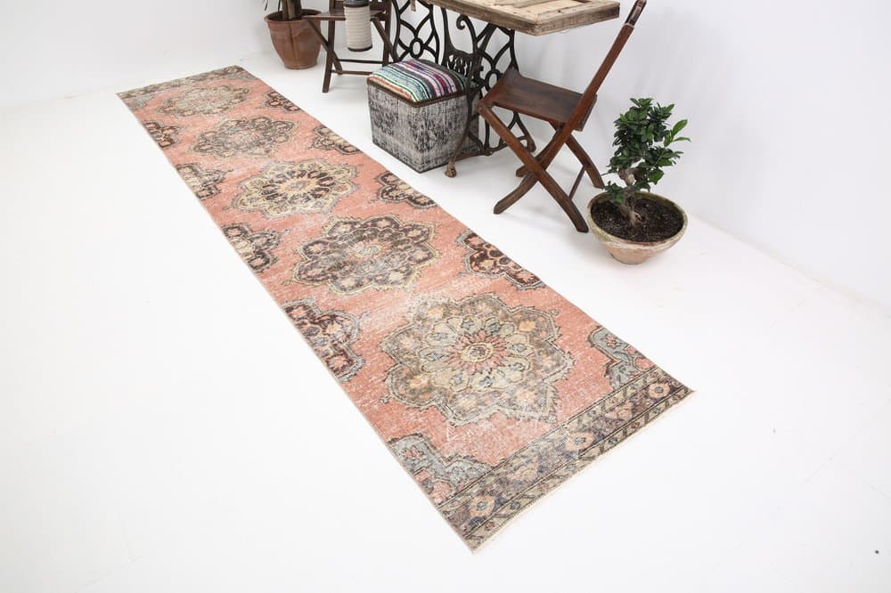 Chodnik 388x85 cm, beżowy, wełna, Turcja, lata 60. - 220385