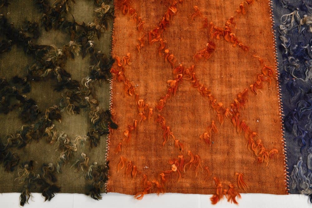 Kilim 229x176 cm, czerwony, niebieski, wełna, Turcja, lata 60. - 220372