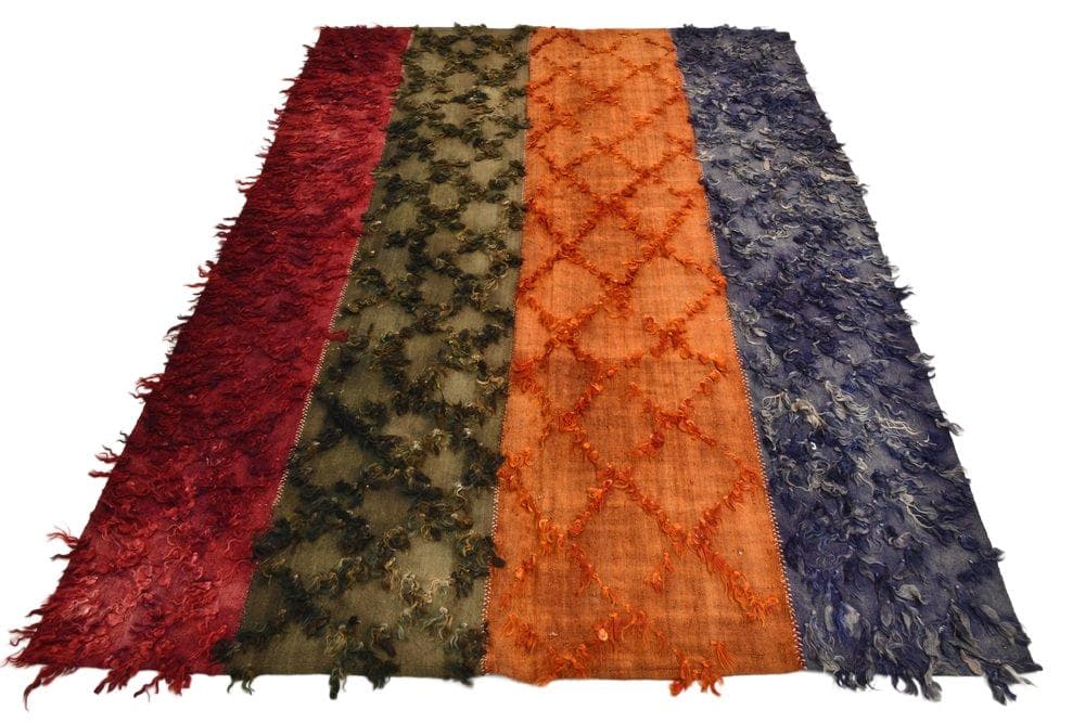 Kilim 229x176 cm, czerwony, niebieski, wełna, Turcja, lata 60.