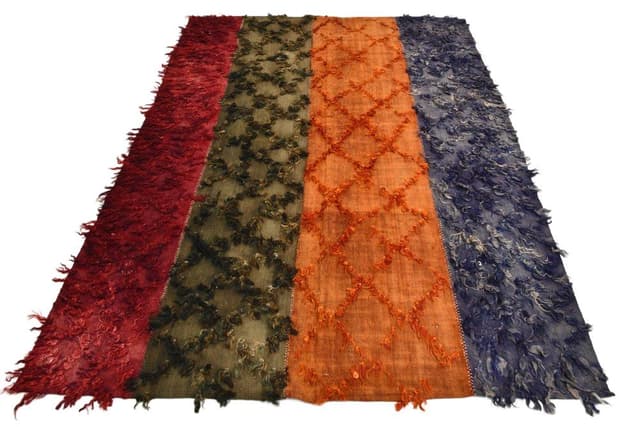 Kilim 229x176 cm, czerwony, niebieski, wełna, Turcja, lata 60. - WYMIARY