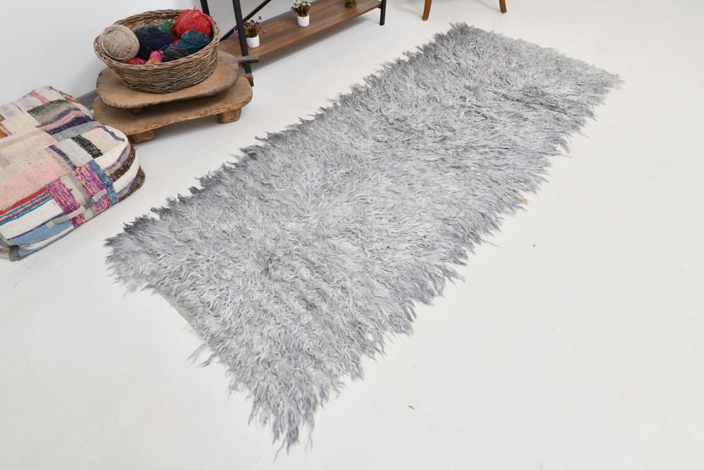 Runner Rug 96x262 cm, grey, wool, Turkey, 1960s. - 220345