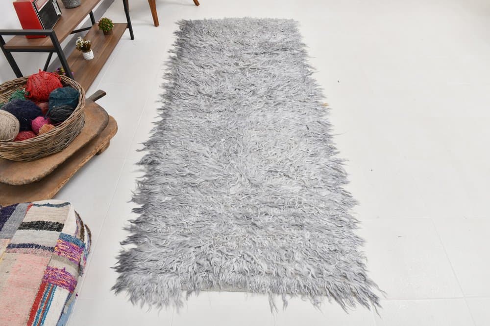 Runner Rug 96x262 cm, grey, wool, Turkey, 1960s. - 220348
