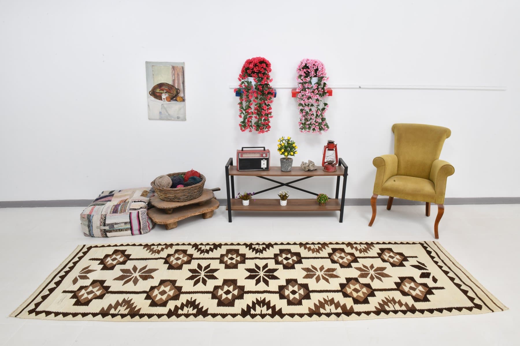 Chodnik 325x107 cm, beżowy, wełna, Turcja, lata 70. - 220686