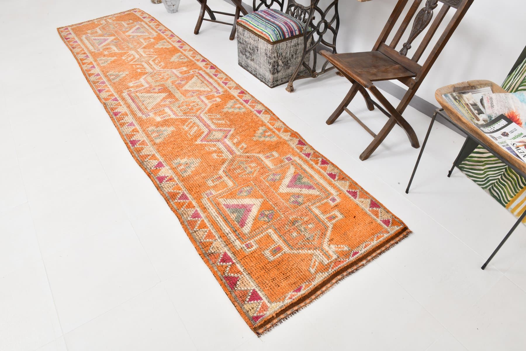 Runner Rug 365x92 cm, orange, wool, Turkey, 1970s. - 220666