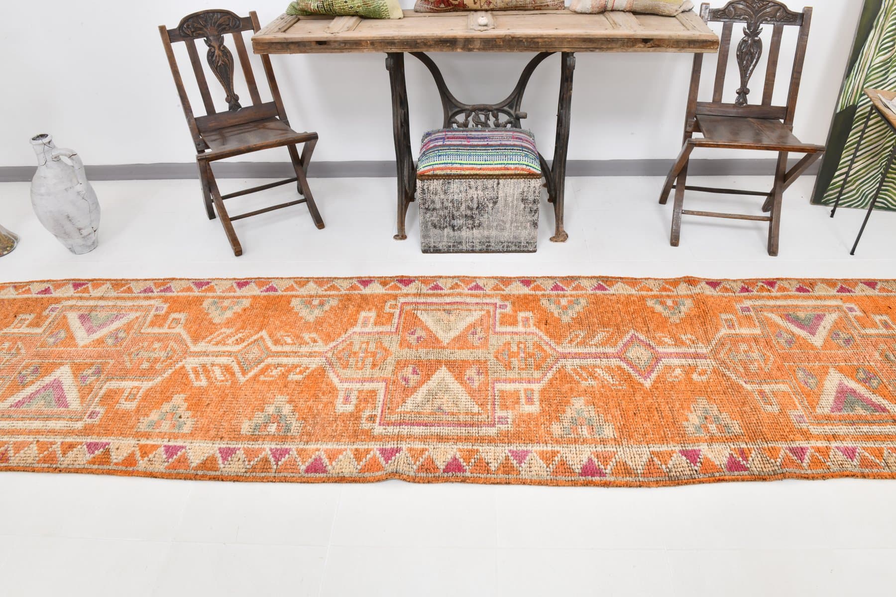 Runner Rug 365x92 cm, orange, wool, Turkey, 1970s. - 220677