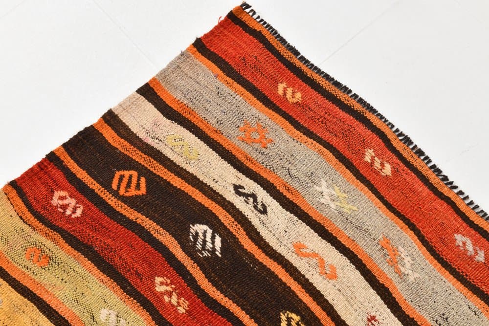 Kilim 205x131 cm, beżowy, brązowy, wełna, Turcja, lata 60. - 220641