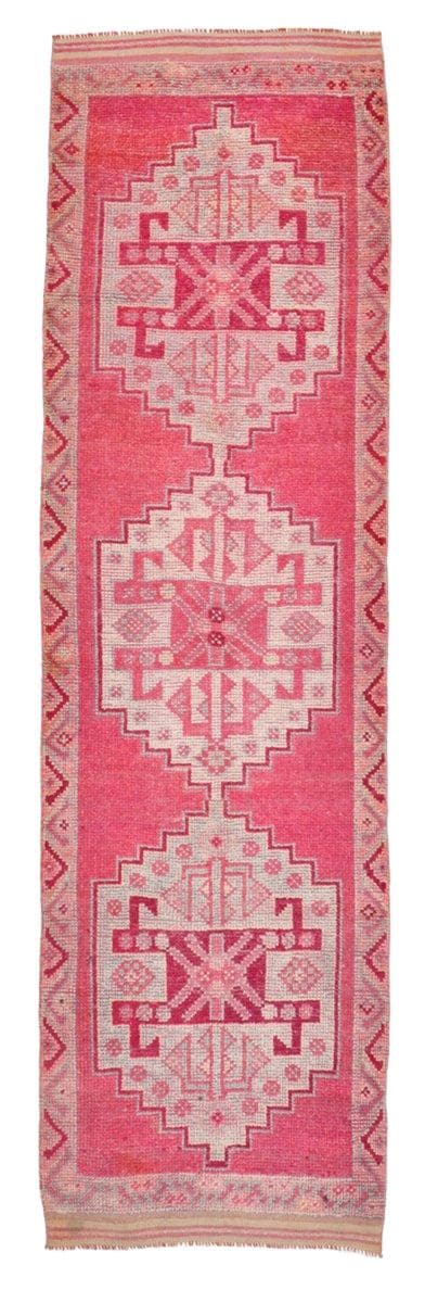 Chodnik 336x95 cm, różowy, wełna, lata 70.